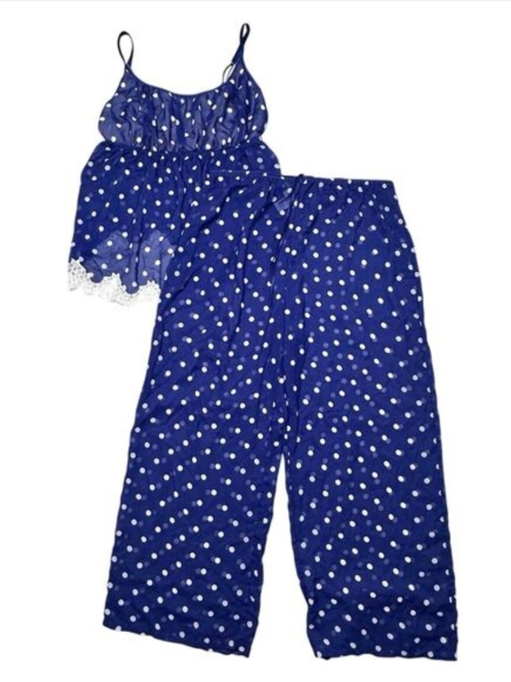 Soft Surroundings Polka Dot Two-Piece Pajama Set in Navy and White